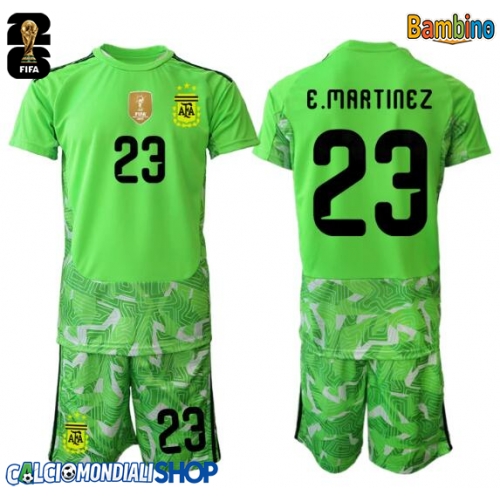 Maglie da calcio Argentina Emiliano Martinez #23 Portiere Seconda Maglia Bambino Mondiali 2026  Manica Corta + Pantaloni corti)
